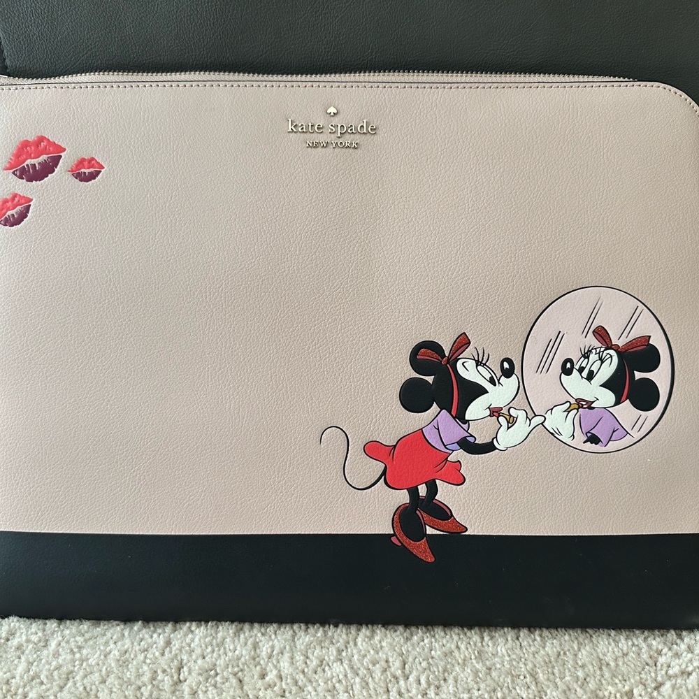 Kate Spade Minnie Mouse premium Genuine Pebble Leather Zip laptop sleeve